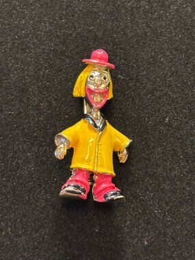 Vintage Gold Tone Celebrity Enamel Clown Brooch Pin Signed